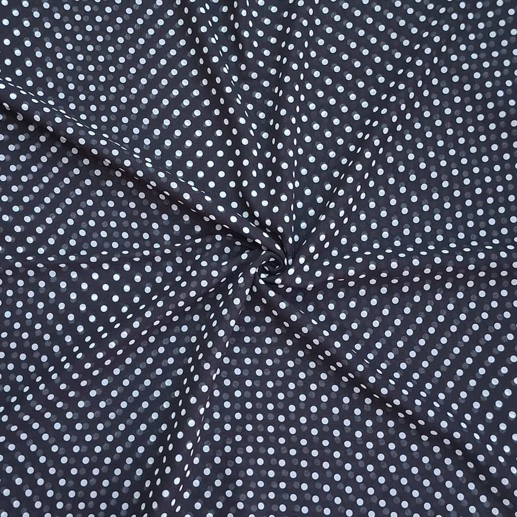White Polka Dot Print on Black Base in Georgette Fabric OM SS 83 C5