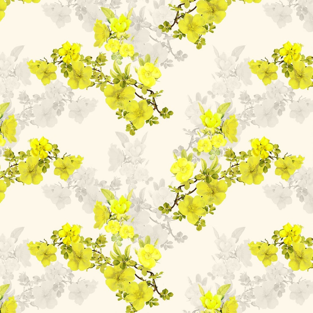 Abstract Floral Print design in Ivory base colour with Neon flower Fabric Pure Silk OM PS 430 C1