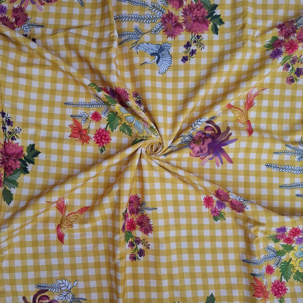 Checks with Floral Print design with Mustard Yellow base Colour OM SG 265 C1