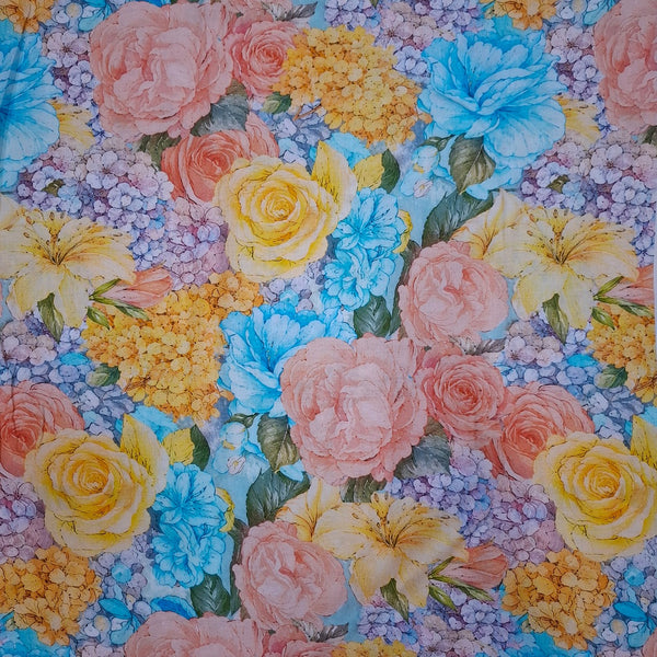 Rania Print with Firozi Blue Color Base with Multi Coloured Floral on Pure Glace Lawn Cotton OM SG 261 C1
