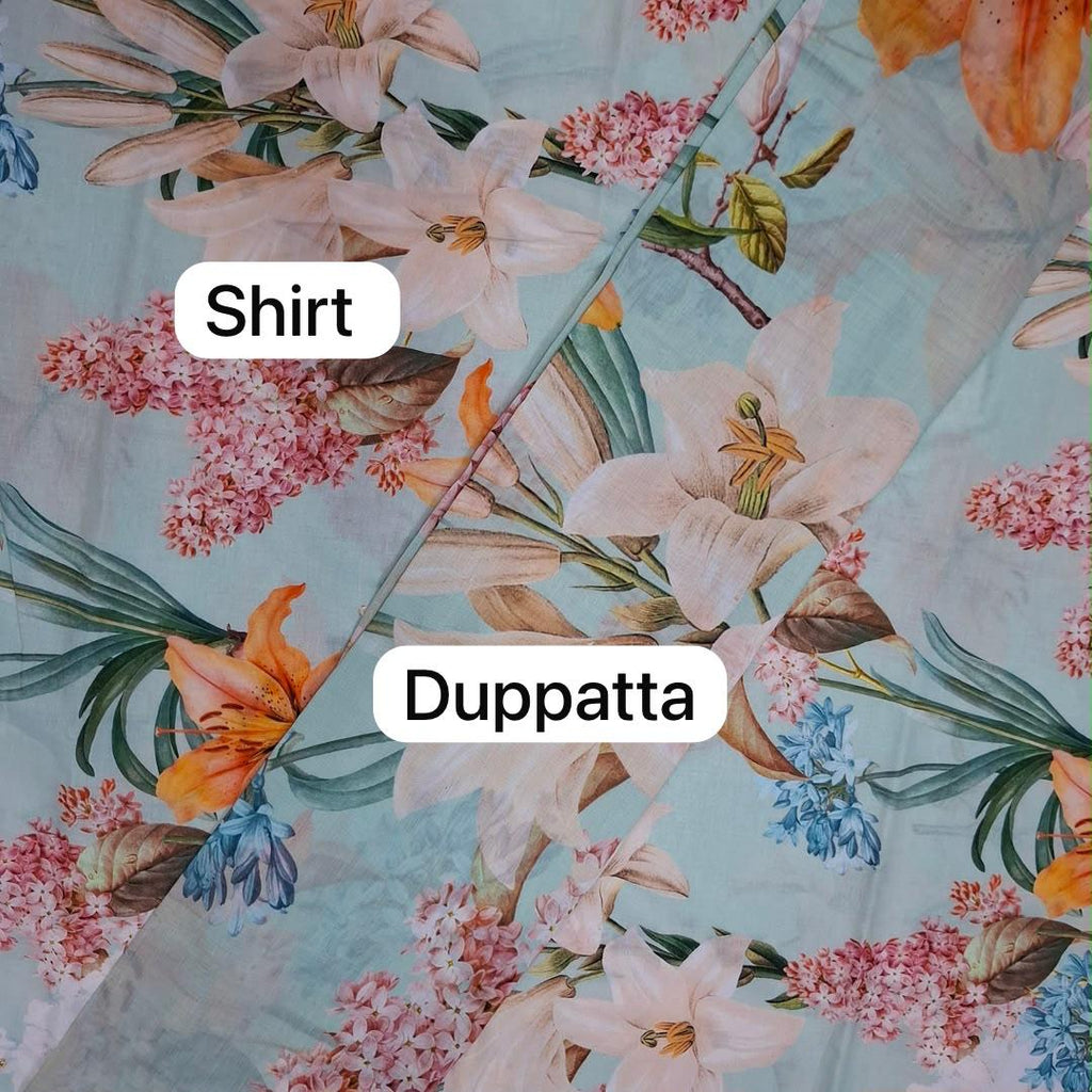 Rania’s Full Suit Set Pure Cotton Cambric (Top & Bottom) with Pure Mul Chanderi Duppatta (Unstitched) OM SG 243 C1