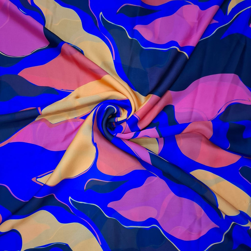 Sabya Abstract design with Blue base colour on Pure Modal Satin OM PS 440 C1