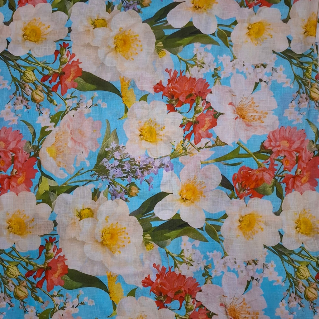 Raina's Floral Print with Sky Color Base with Multi Floral on Pure Glace Lawn Cotton OM PS 425 C1
