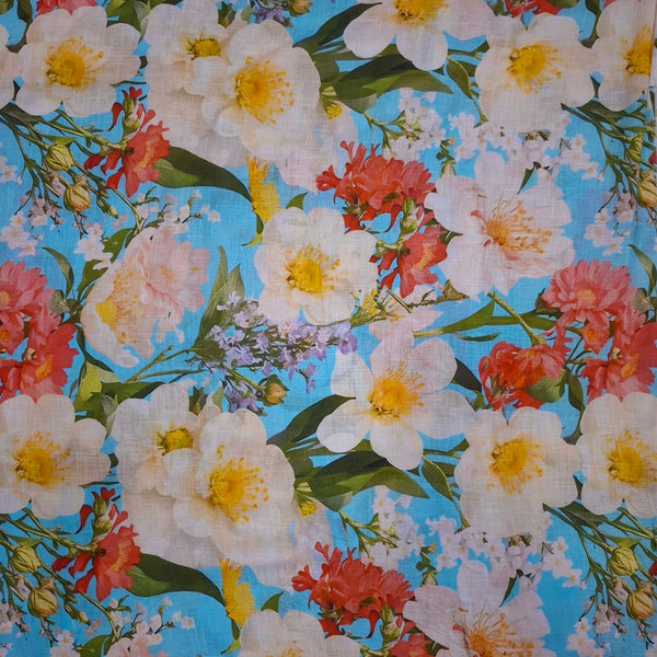 Rania Floral Print with Sky Blue Color Base with Multi Colour Floral Design on Pure Glace Lawn Cotton OM PS 425 C1