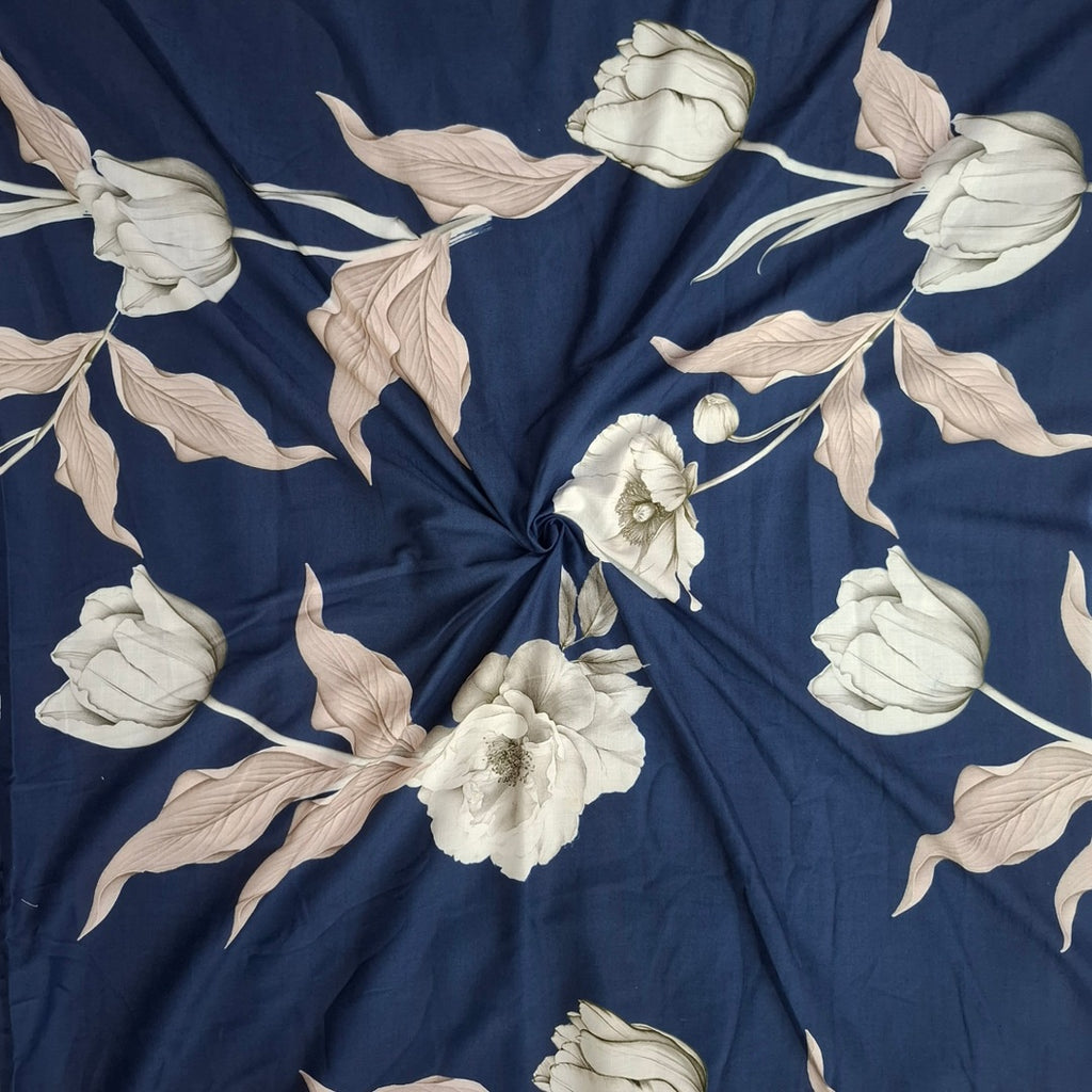 Rania Floral Print with Blue Color Base with White Big Floral Design on Pure Glace Lawn Cotton OM  244 C1