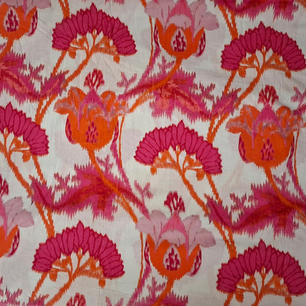 Big Floral Print on Pure Cotton Cambric with Ivory Base & Red Pink Floral OM PS 451 C1