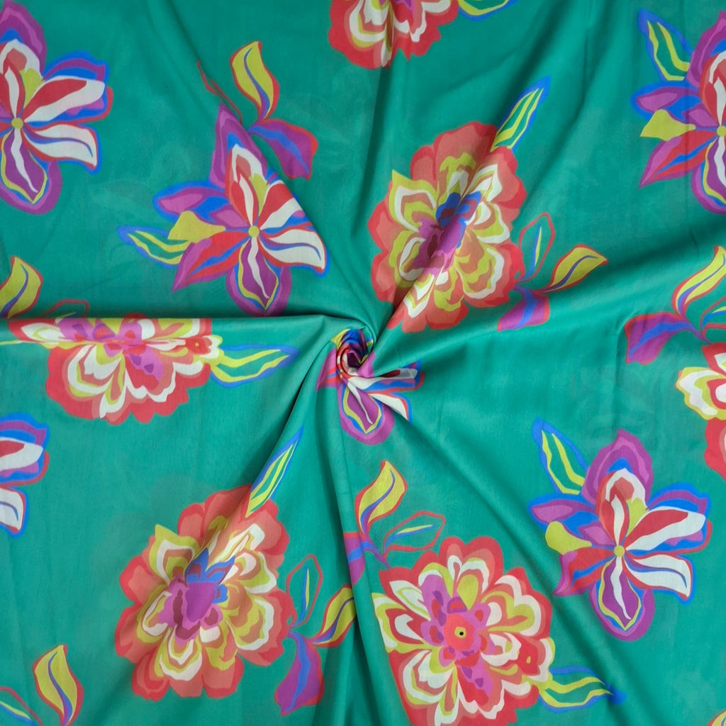 Abstract Floral Print design with Green base colour on Pure Modal Satin OM PS 421 C1