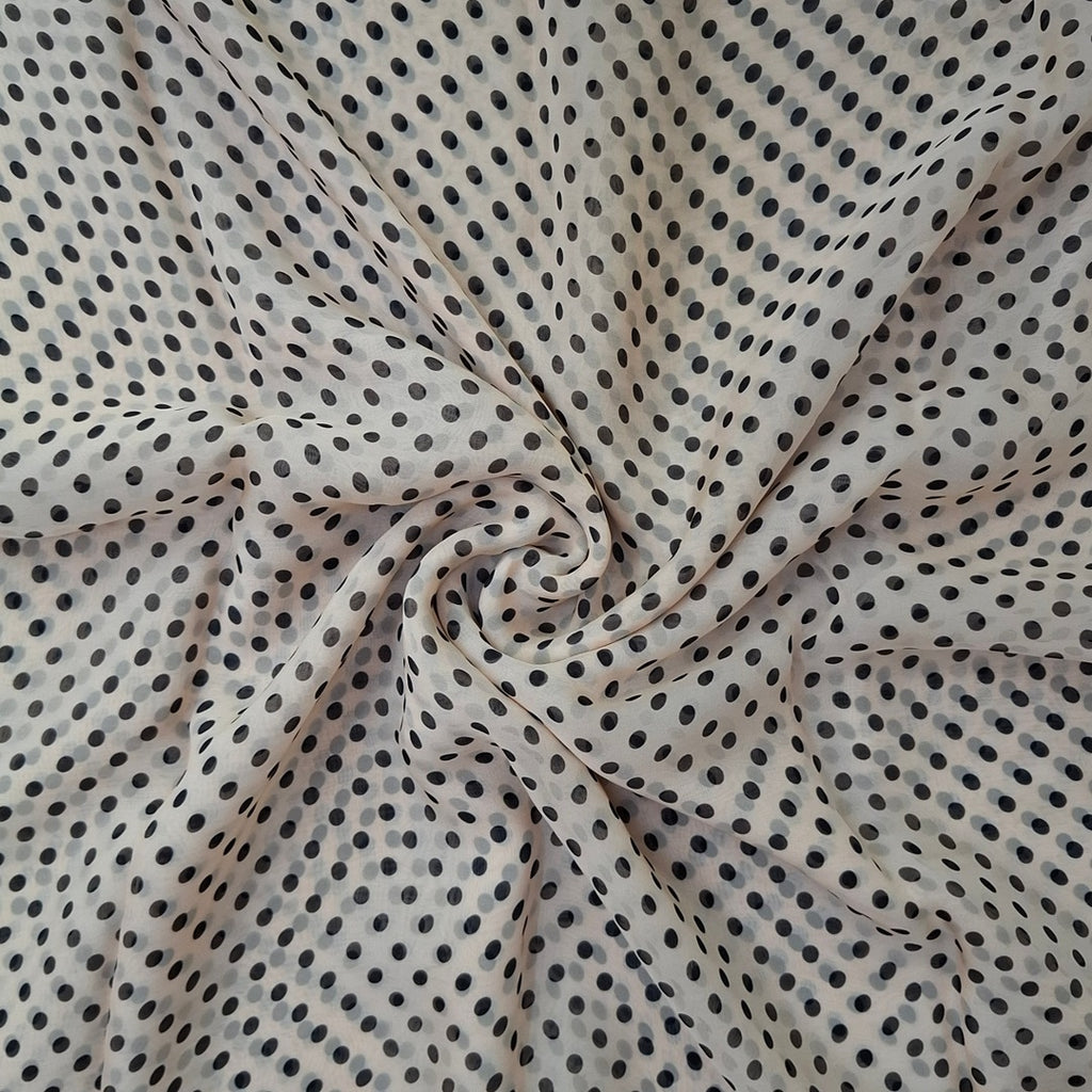 Black Polka Dot Print on Beige/Light Gold Base on Georgette Fabric OM SS 83 C26