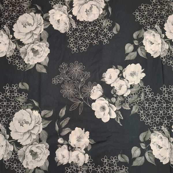 Floral Print design in Black & white colour on Pure Glace Lawn Cotton OM PS 428 C2