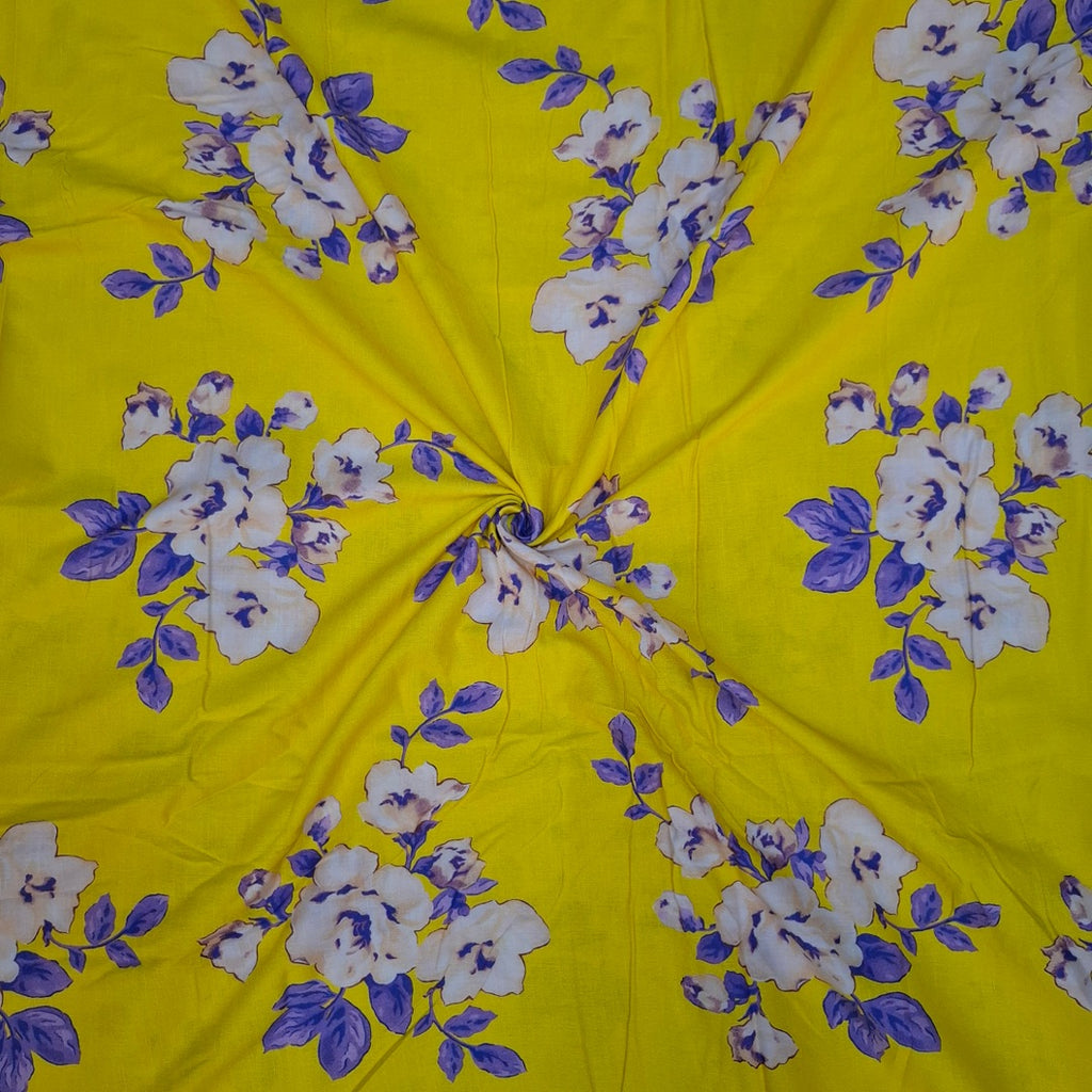Rania Floral Print with Yellow Color Base with White Floral Design on Pure Glace Lawn Cotton OM PS 422 C1