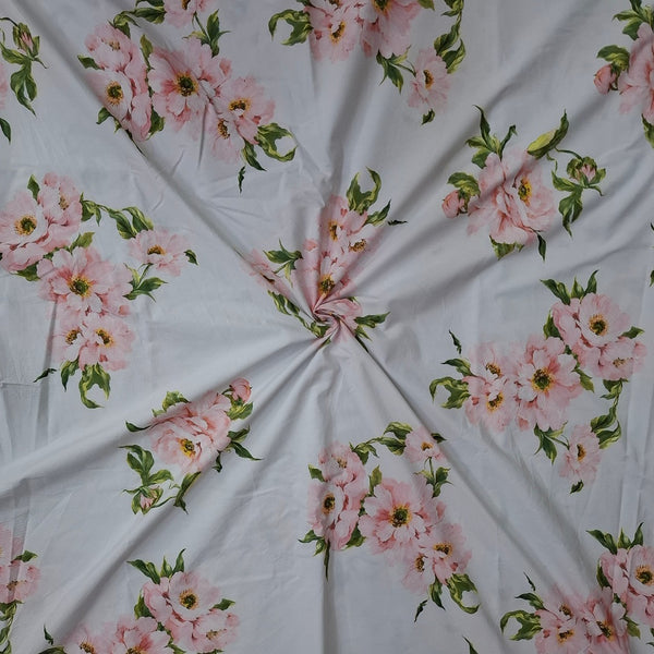 Floral Print Design with White Base Colour OM Fabs' Digital Printed Fabrics OM TK 563 C1