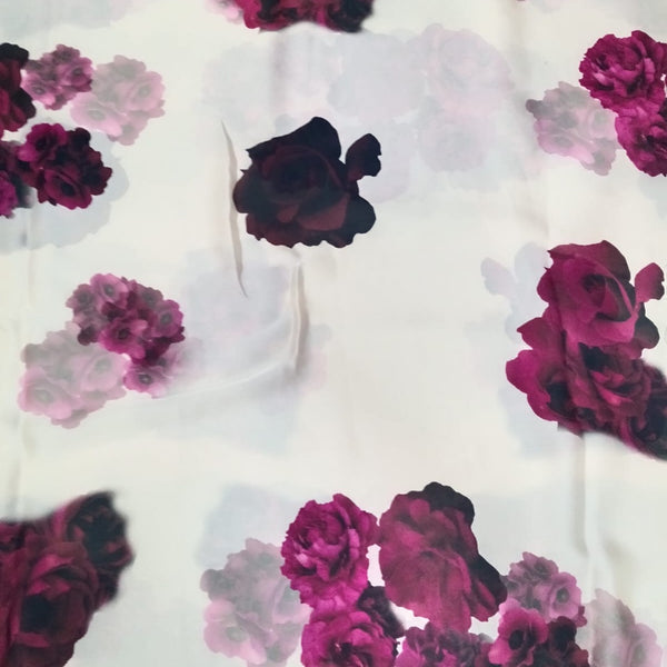 Gazal Pink Floral Bunch Print on Ivory White Base color on Satin Georgette OM SG 225 C11