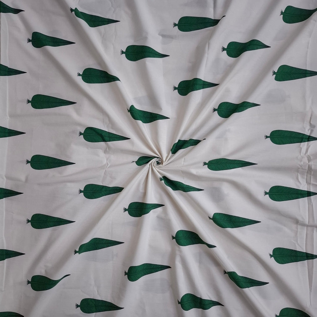 Tropical Leaves print design with base colour Off White & Green  on Pure Cotton Poplin OM TK 568 C1