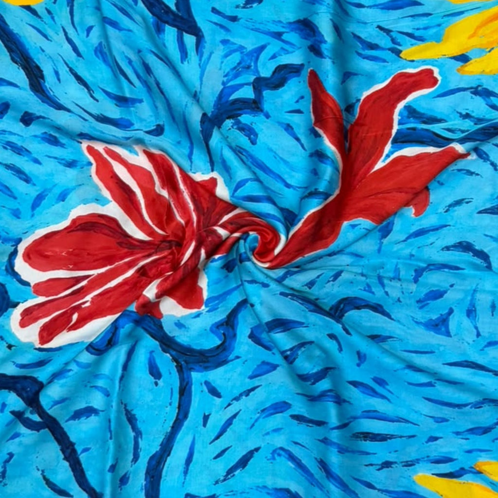 Shivan Abstract Design with Blue base colour on Pure Modal Satin OM SG 263 C1