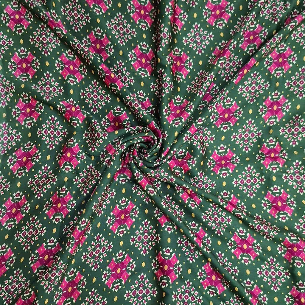 Patola Print Design with Green base colour on Pure Modal Satin OM DW 103 C1