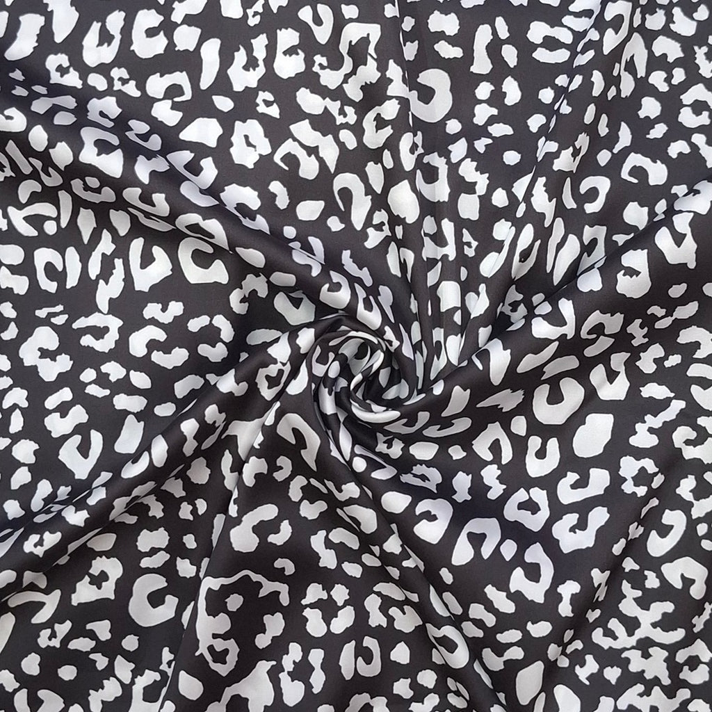 Small Animal Print with Black Base & White Motive on Armani Satin Fabric OM TK 128 C5