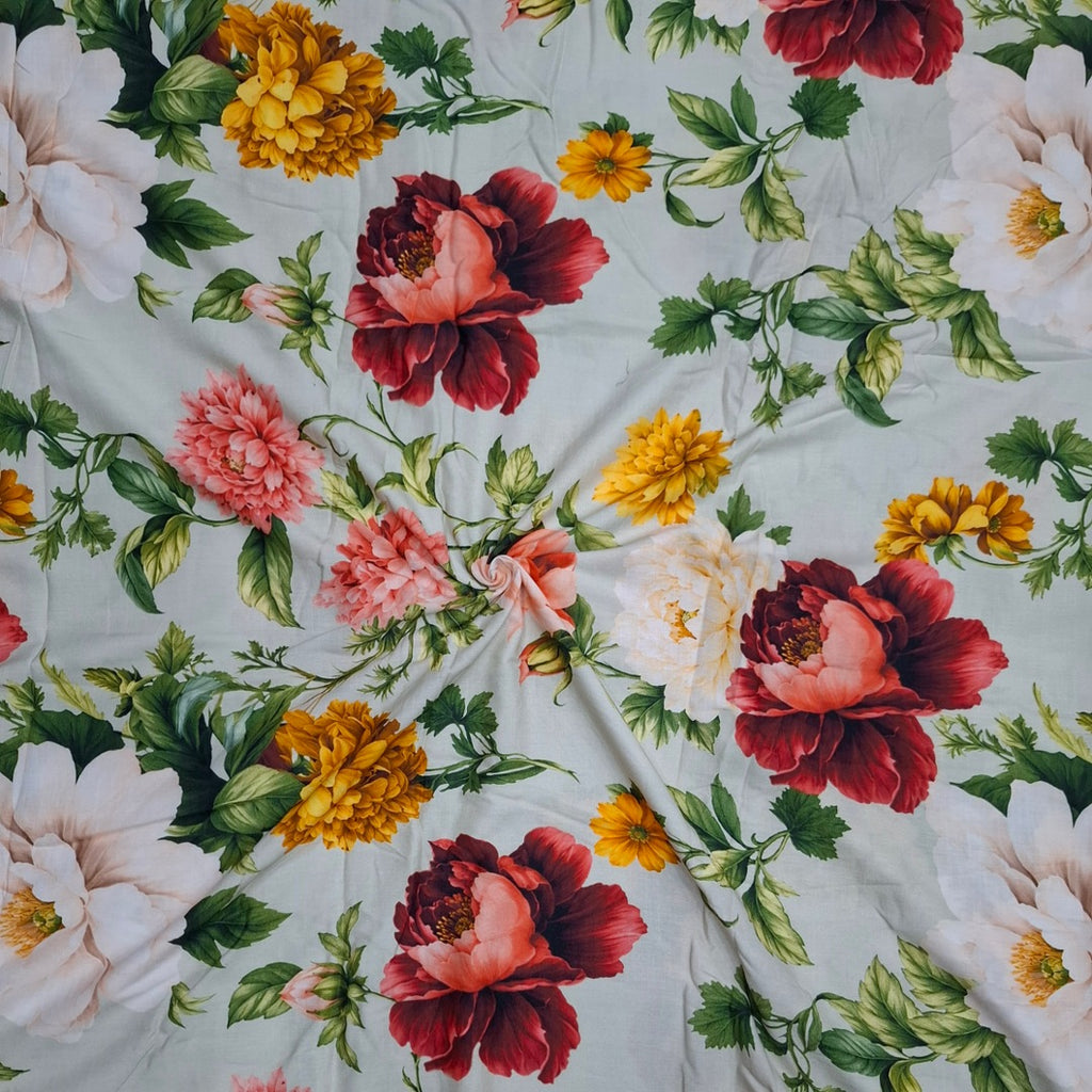 Rania Print with Sage Green Color Base with Multi colour Floral Design on Pure Glace Lawn Cotton OM SG 260 C1