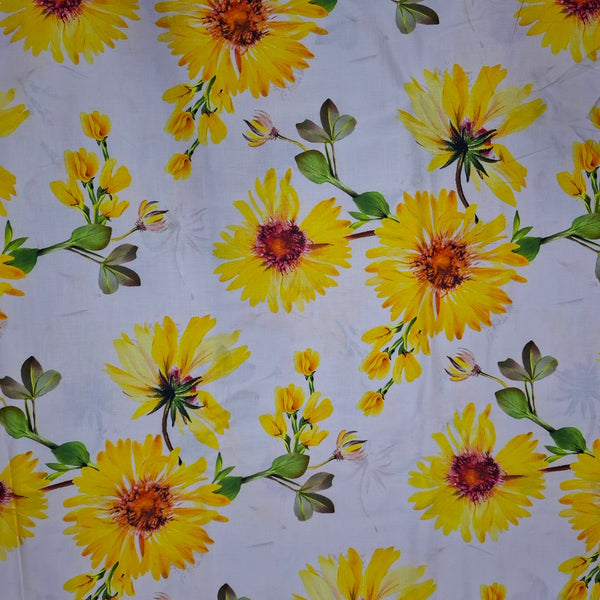 Rania Floral Print with Off White Ivory Color Base with Sunflower Print on Pure Glace Lawn Cotton OM PS 424 C1