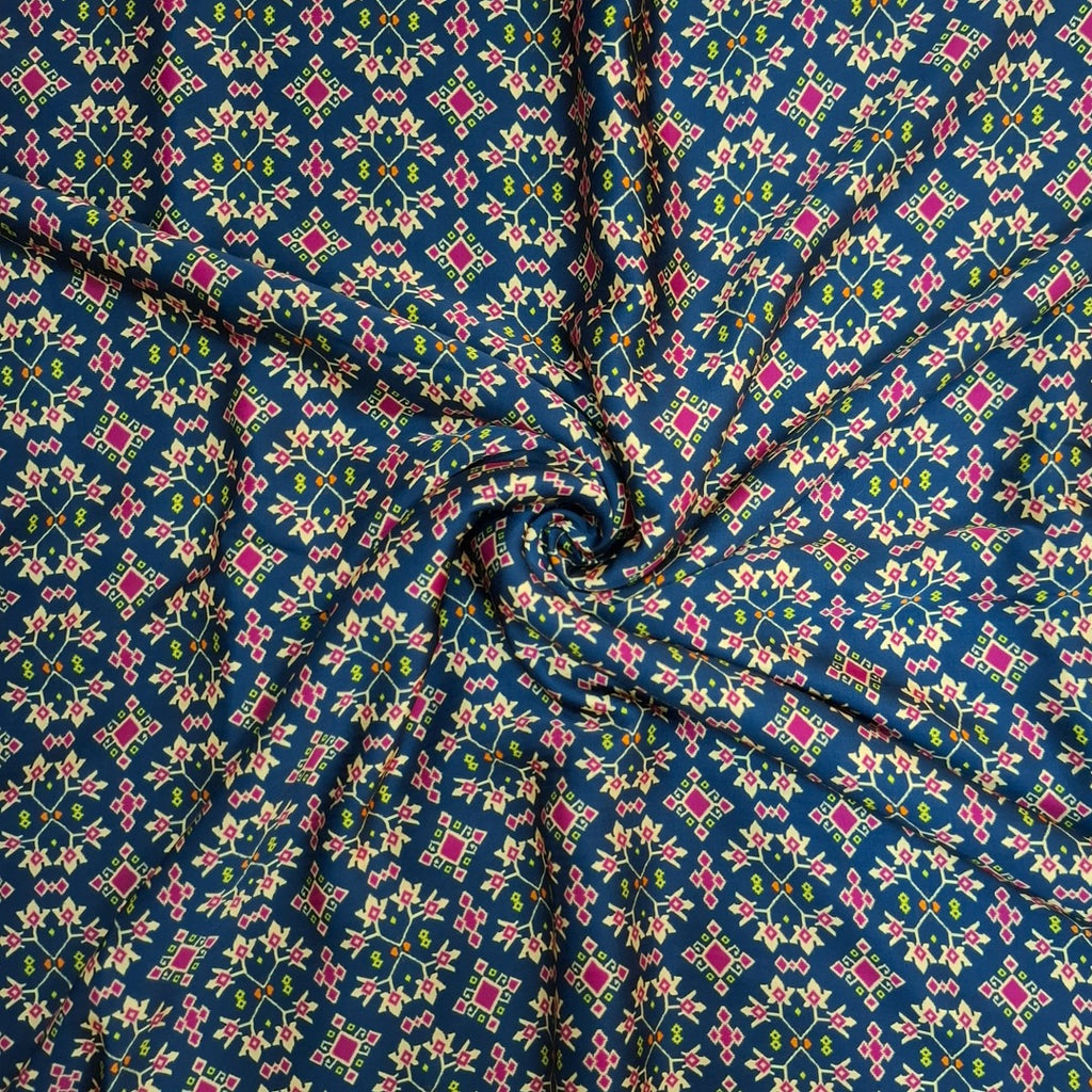 Patola Print design with Blue base colour on Pure Modal Satin OM DW 106 C1