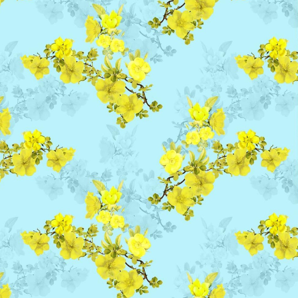 Abstract Floral Print design in Sky Blue base colour with Neon flower Fabric Pure Silk OM PS 430 C2