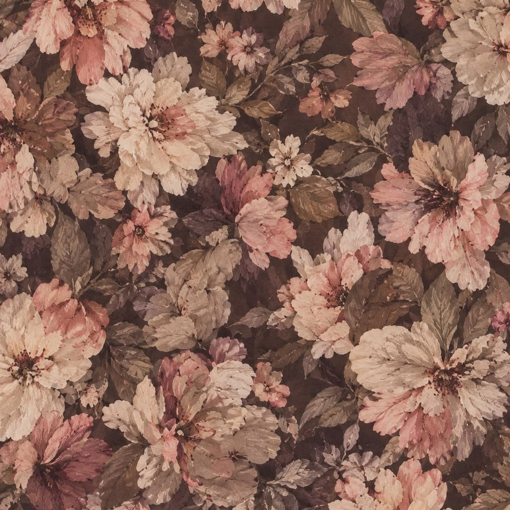 Floral Print Design with Chocolate Brown Base Colour  on Pure Glace Lawn Cotton OM PS 472 C1