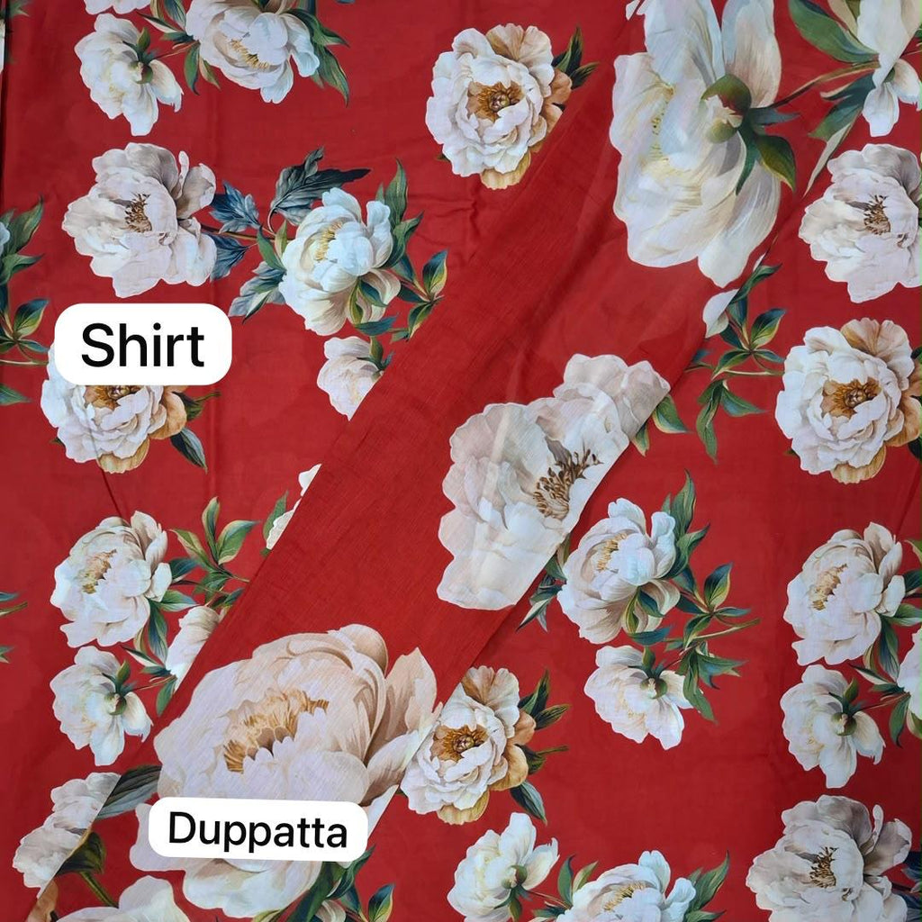 Rania’s Full Suit Set Pure Cotton Cambric (Top & Bottom) with Pure Mul Chanderi Duppatta (Unstitched) OM PS 343 C1