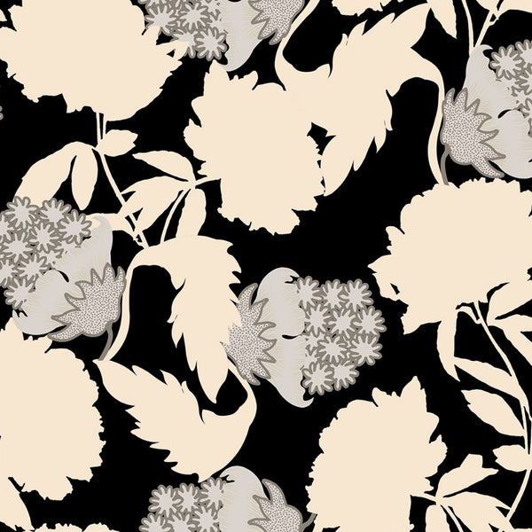 New Black & Beige Floral Print with Abstract Flowers on Satin Georgette OM PK 1425 C1
