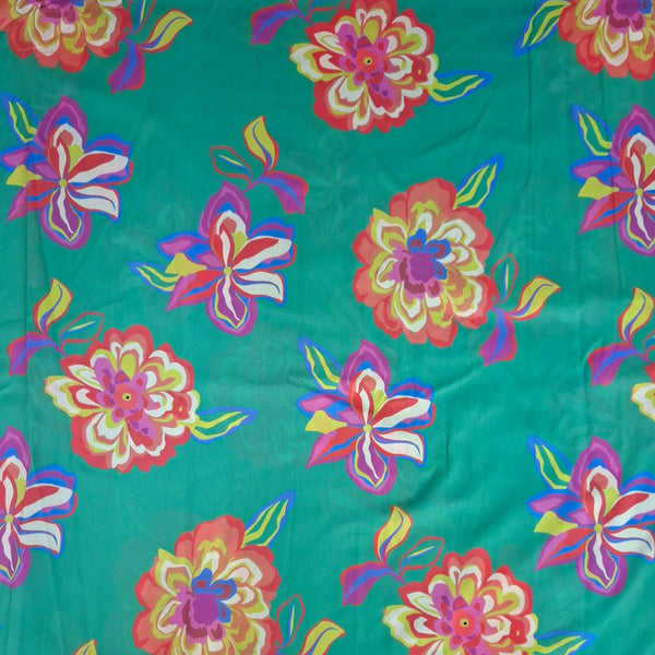 Abstract Floral Print design with Green base colour on Pure Modal Satin OM PS 421 C1