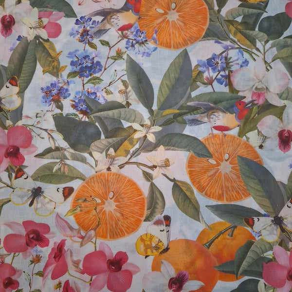 Rania's Designer Floral Print with Orange on Pure Cotton Cambric OM PS 417 C1