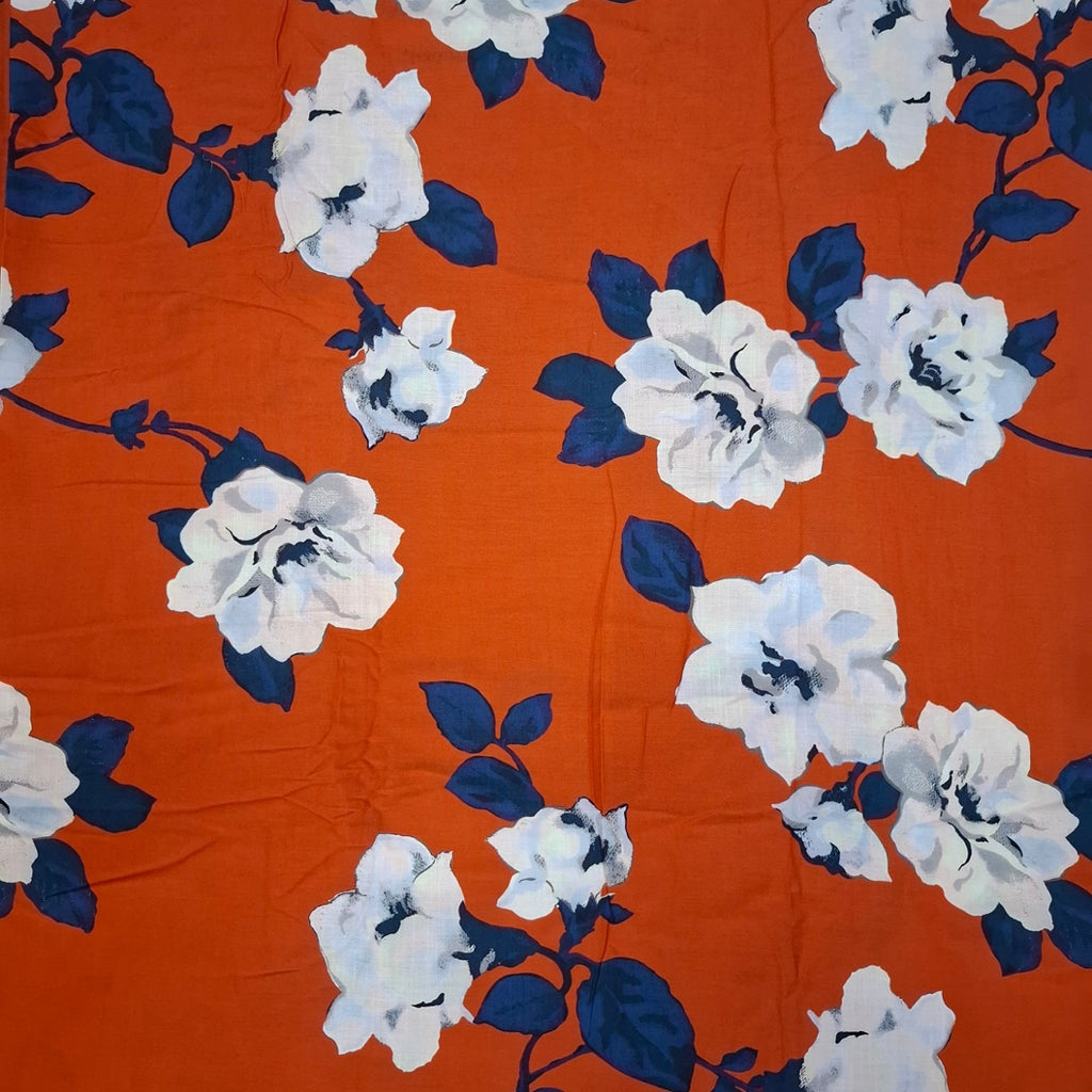Raina's Floral Print with Dust Orange Color Base with Multi Floral on Pure Glace Lawn Cotton OM PS 423 C1