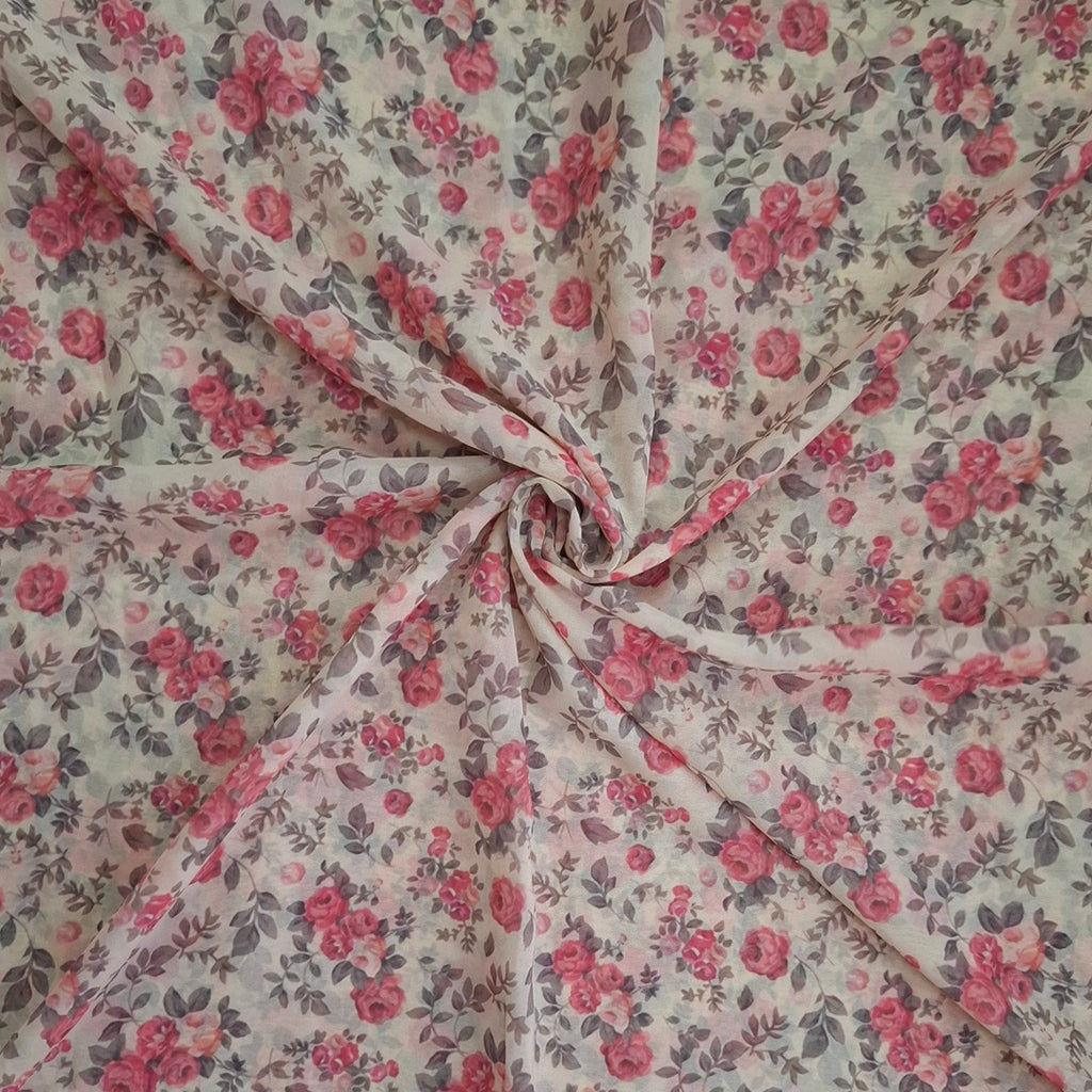 Small Floral Print with Cream Base & Peach Floral Pooja OM PS 341