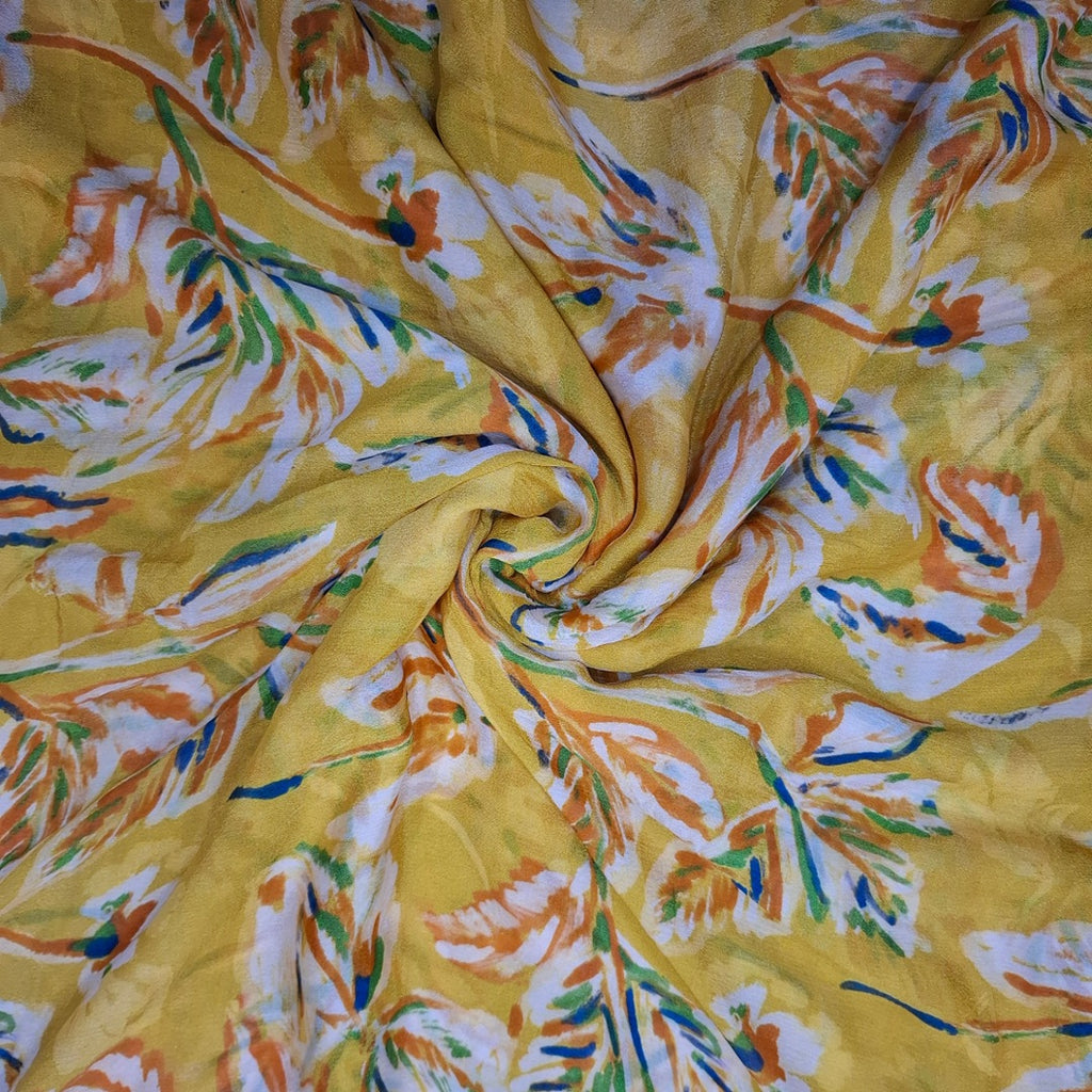 Yellow Base Floral Print on Pure Chinnon Chiffon on OM PJ 311 C2