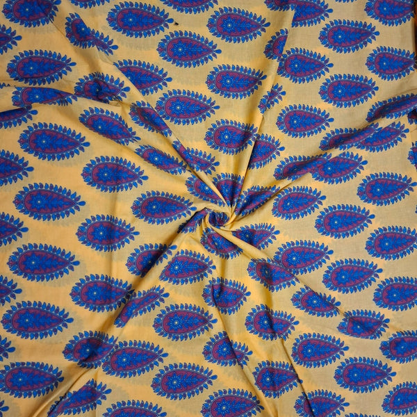 Ajrakh prints Pattern with Mustard Yellow base Digital Printed Fabric OM DW 98 C2