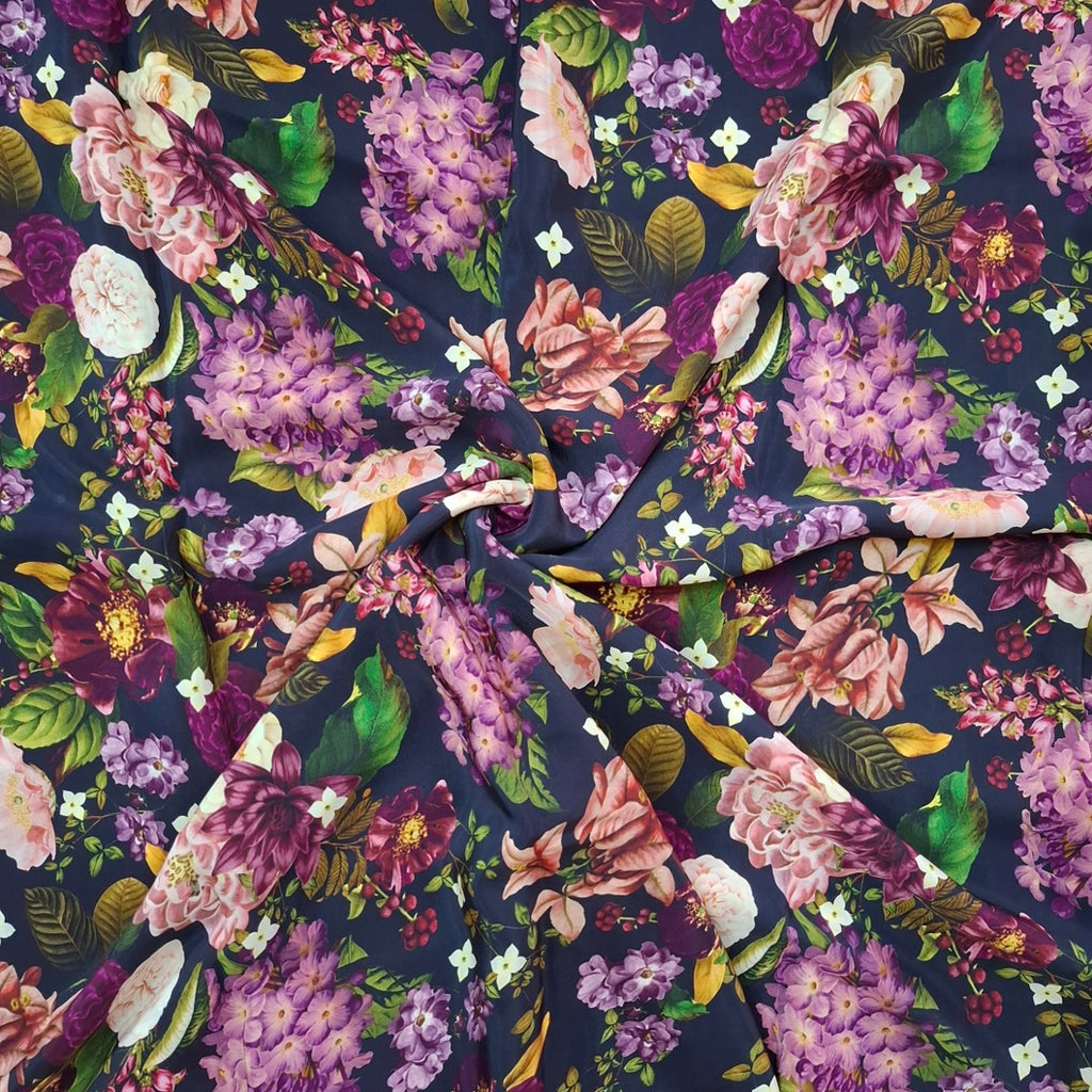 Black Multi Floral Print on Satin Georgette OM RS 03 C5