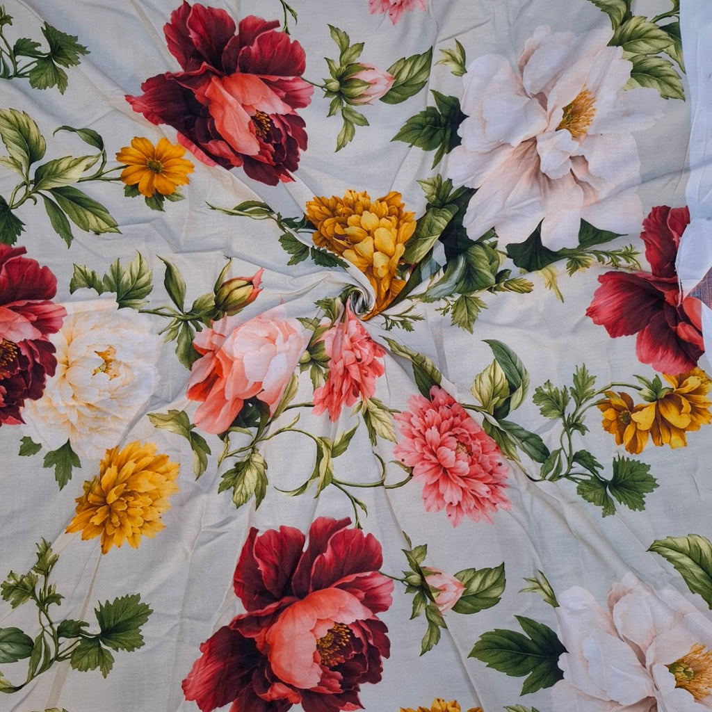 Raina's Floral Print with Summer Green Color Base with Multi Floral on Pure Glace Lawn Cotton OM SG 260 C1