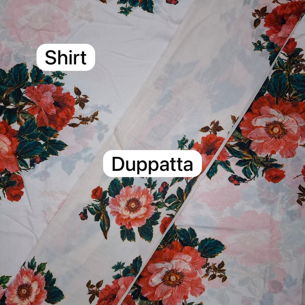 Rania’s Full Suit Set Pure Cotton Cambric (Top & Bottom) with Pure Mul Chanderi Duppatta (Unstitched) OM SG 257 C1