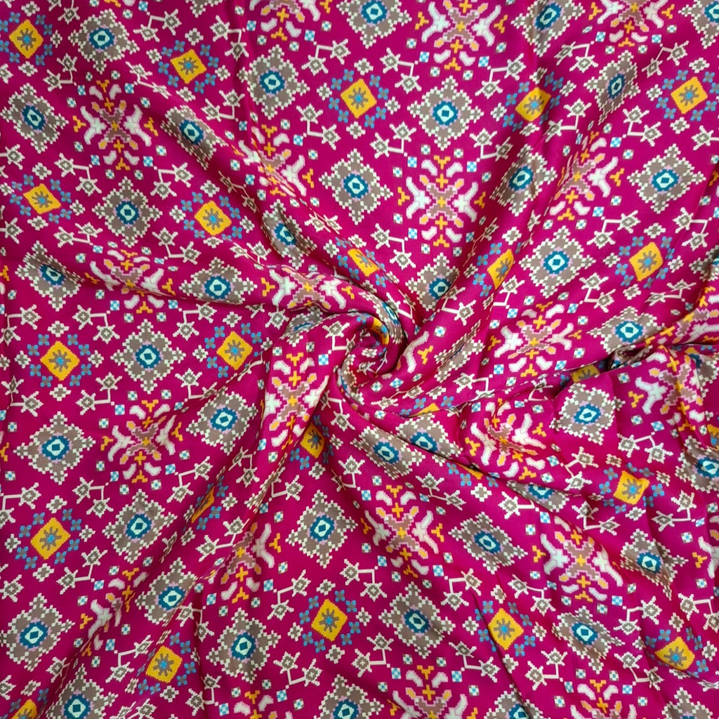Patola Print design with Magenta Pink base colour on Pure Modal Satin OM DW 110 C1