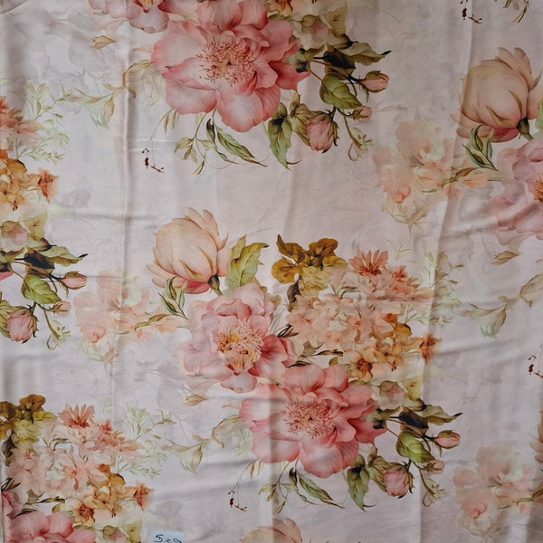 English Elegant Floral  Print design in Peach Colour Fabric 100% Pure Silk Chiffon OM PS 431 C4