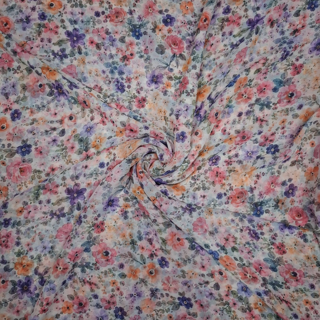 Multi Water Colour Small Floral Print Design in Georgette OM PS 455 C1