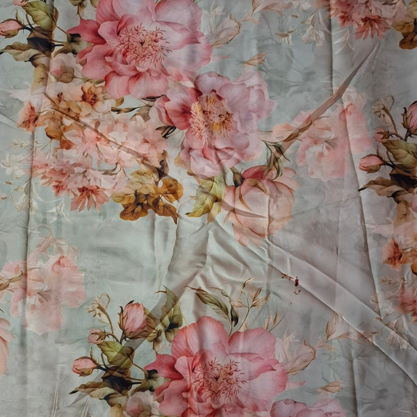 English Elegant Floral  Print design in Beige Colour Fabric 100% Pure Silk Chiffon  OM PS 431 C1