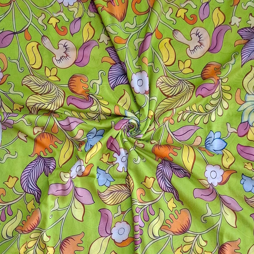 Traditional kalamkari prints design with Green base colour OM PS 489 C2