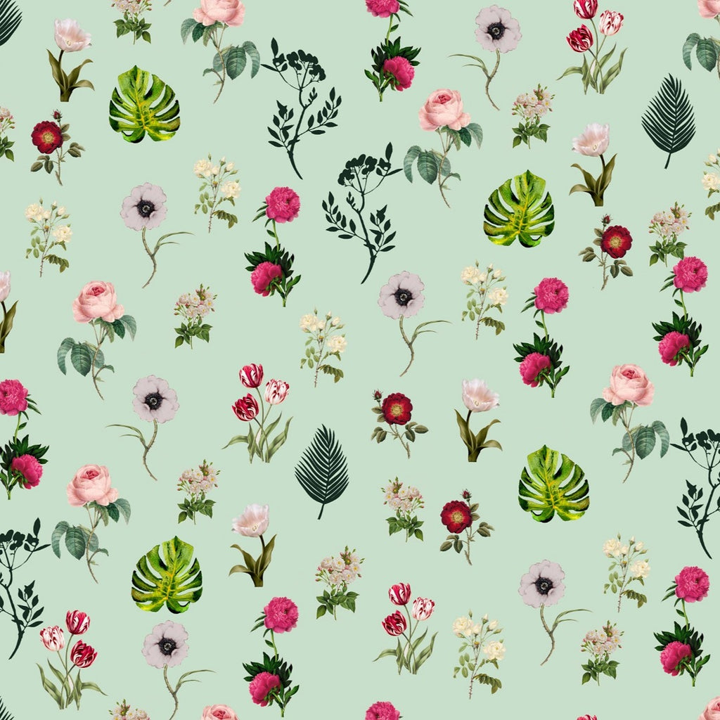 Multi Colour & Motives Botanical Rose Floral Print with Pista Green Base on Pure Modal Satin OM JM 56 C2