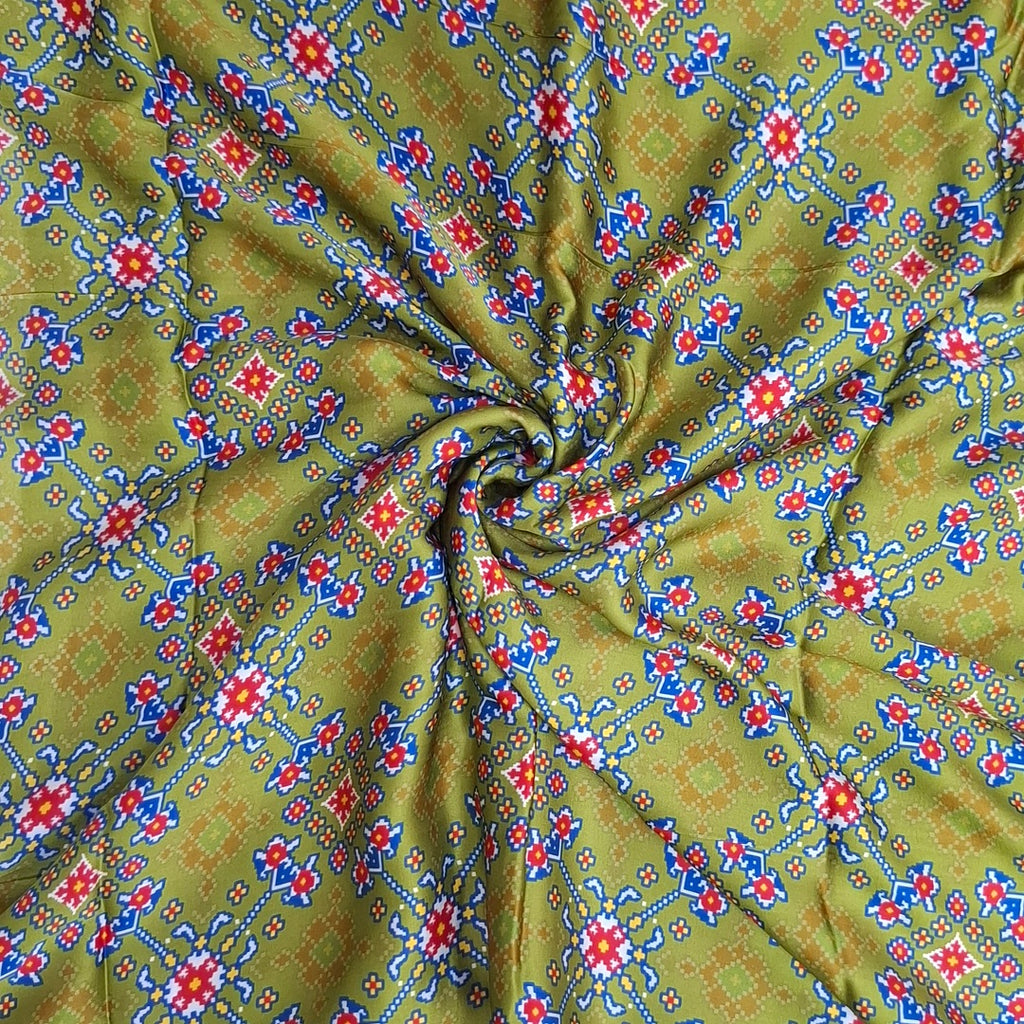 Patola Print design with Green base colour on Pure Modal Satin OM DW 102 C1
