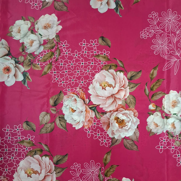 Floral Print with Pink Color Base with White Floral Design on Pure Glace Lawn Cotton OM PS 428 C1