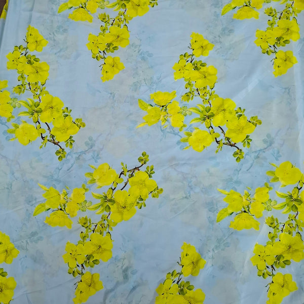 Abstract Floral Print design in Sky Blue base colour with Neon flower Fabric Pure Silk OM PS 430 C2