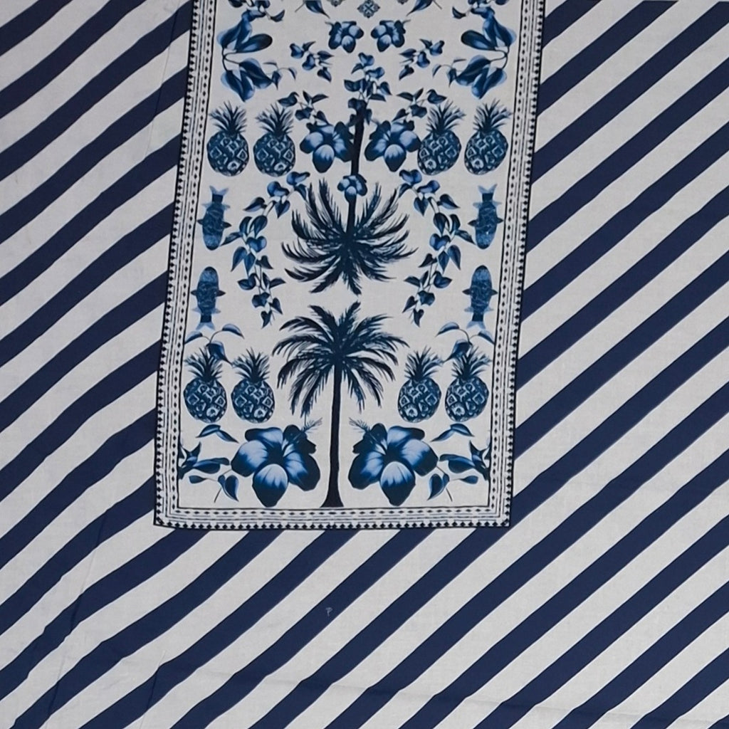 Diagonal stripes Shirt Dress Piece Full with Front, Back & Sleeves on Pure Modal Satin, Piece Cut - 3 mtrs OM TK 543 C3(Blue)