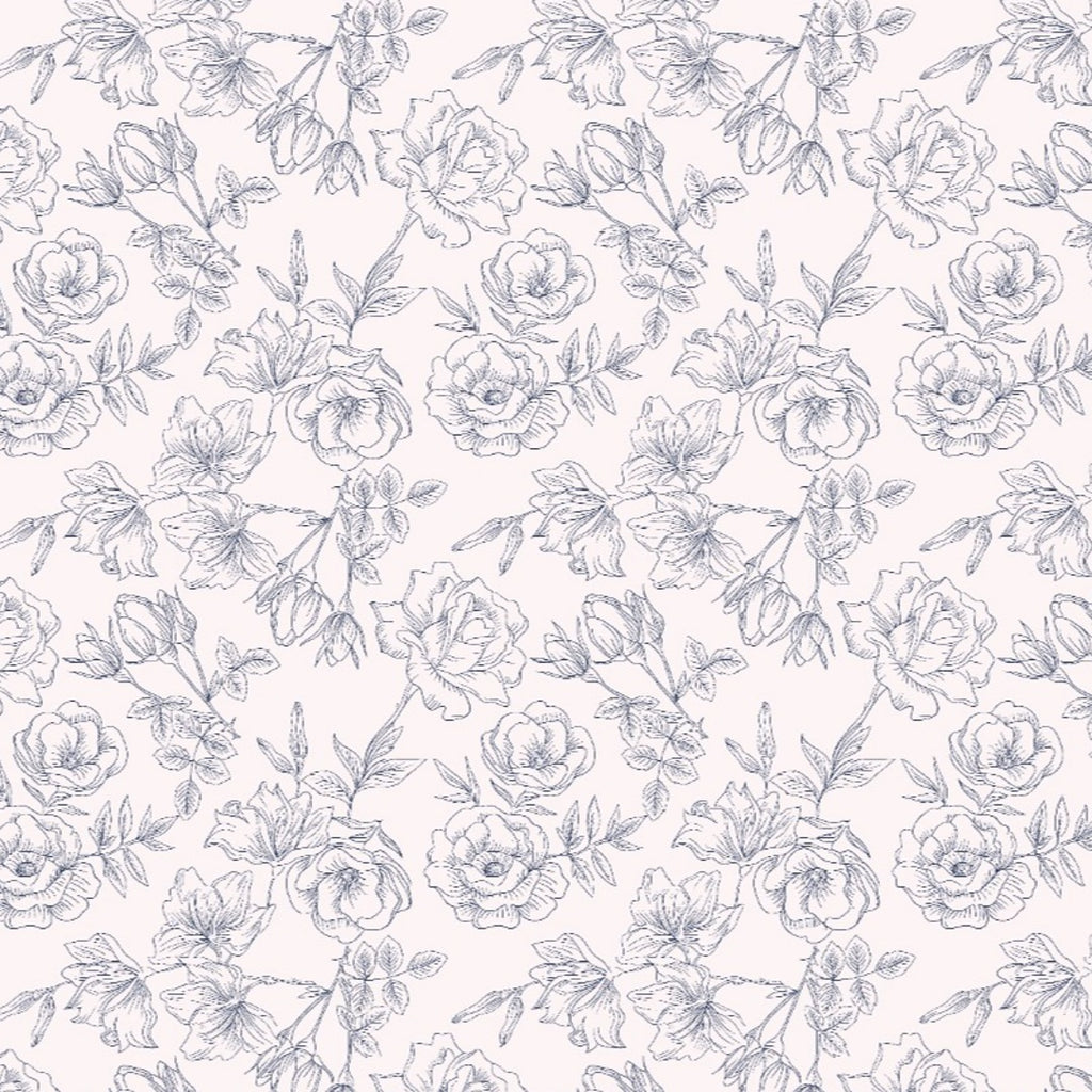C Dior Pattern with Blue Floral Print on Pure Linen Cotton Fabric OM PS 465 C1
