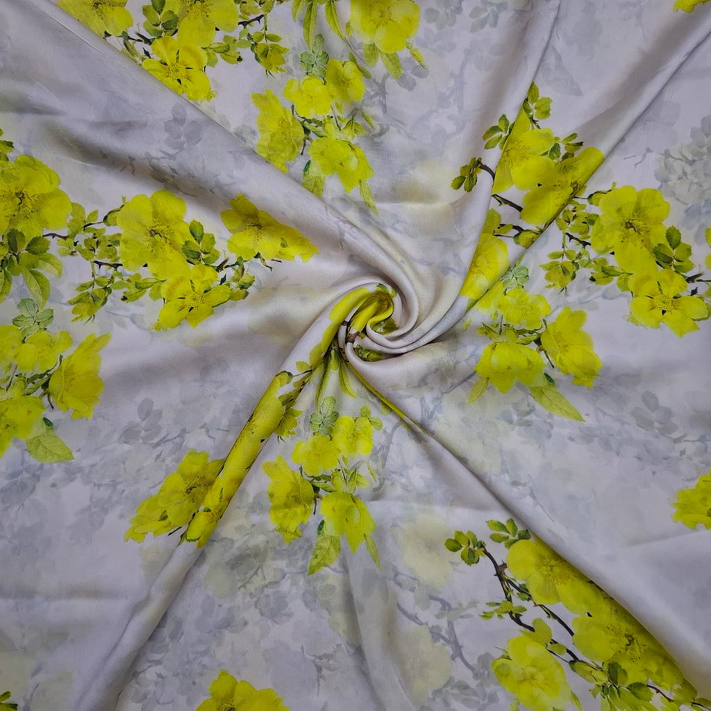 Abstract Floral Print design in Ivory base colour with Neon flower Fabric Pure Silk OM PS 430 C1