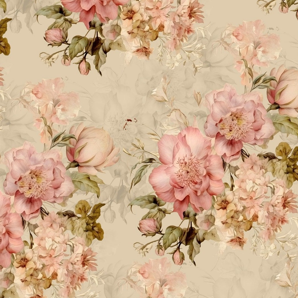 Floral Vintage Rose Bouquet Print Fabric Material Floral Pure Silk Red OM PS 431 C1
