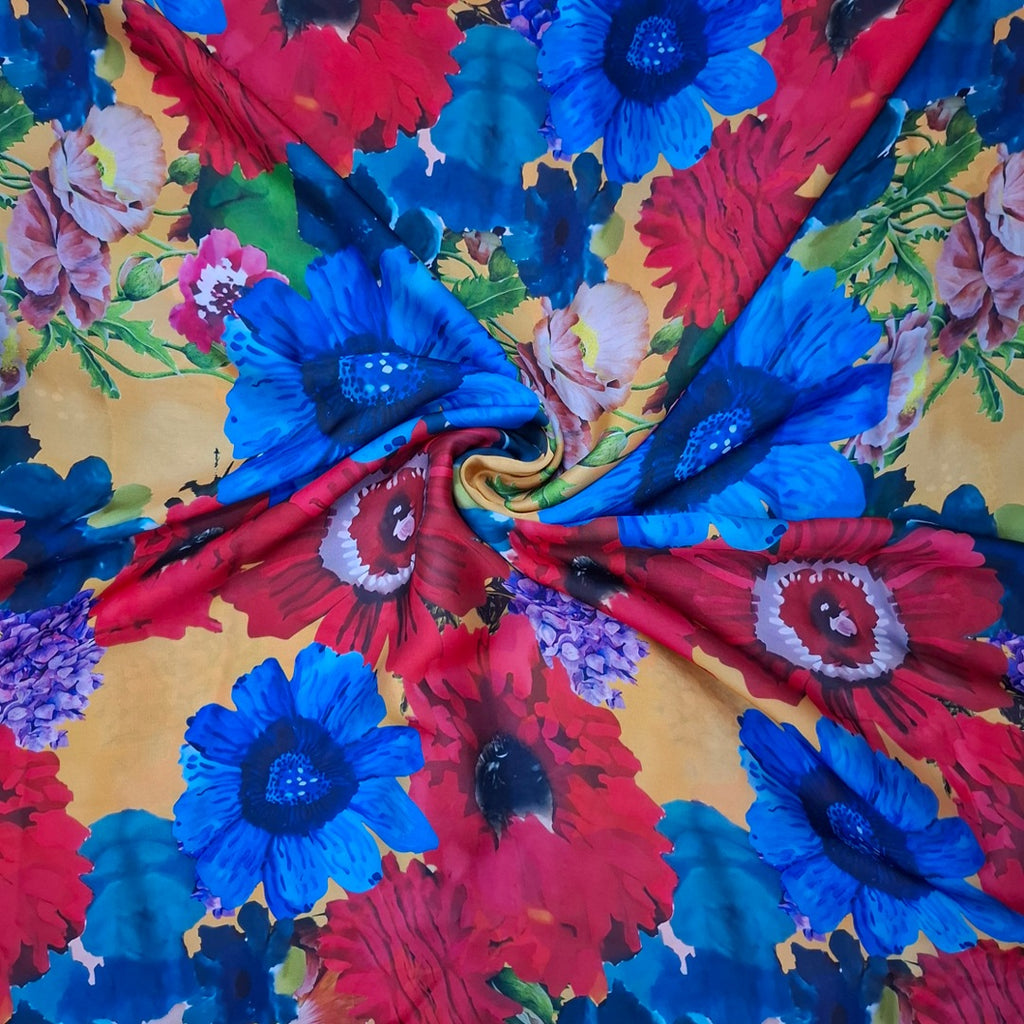 Sabya Abstract Floral Print design in Red base colour with multiple flower Fabric Pure Silk OM PS 438 C1